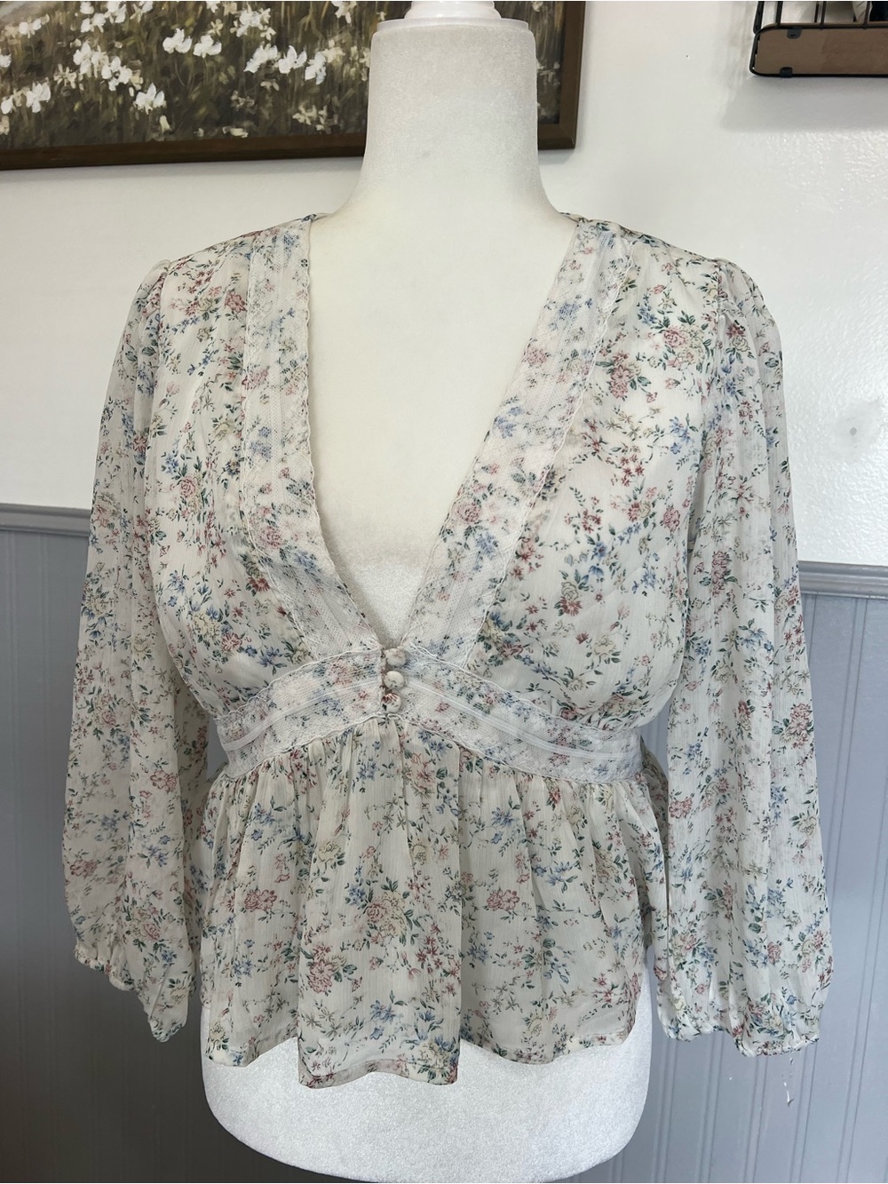 Cottagecore Floral FRENCH KISS Blouse Top / Size: Large / Garden Party / Summer